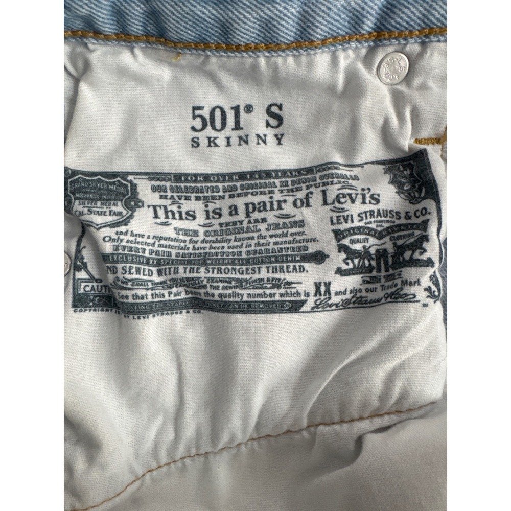 Levis 501 Skinny Light Wash Distressed High Rise Button Fly Jeans W25 L28 - Picture 8 of 8